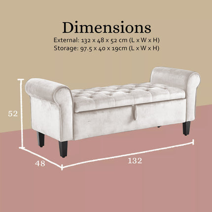 Storage Ottoman Stool Arm Bench Seat 132cm Velvet BEIGE.