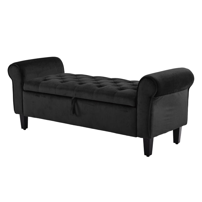 Storage Ottoman Stool Arm Bench Seat 132cm Velvet BLACK.