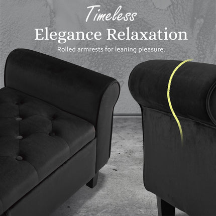 Storage Ottoman Stool Arm Bench Seat 132cm Velvet BLACK.