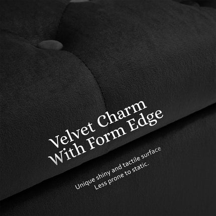 Storage Ottoman Stool Arm Bench Seat 132cm Velvet BLACK.