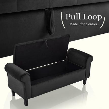 Storage Ottoman Stool Arm Bench Seat 132cm Velvet BLACK.