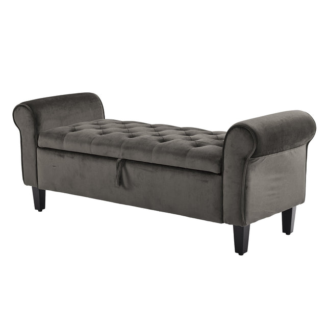 Storage Ottoman Stool Arm Bench Seat 132cm Velvet GREY.