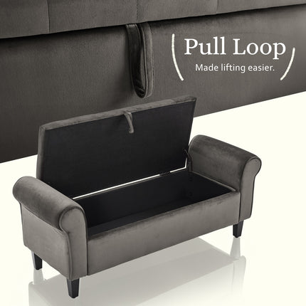 Storage Ottoman Stool Arm Bench Seat 132cm Velvet GREY.
