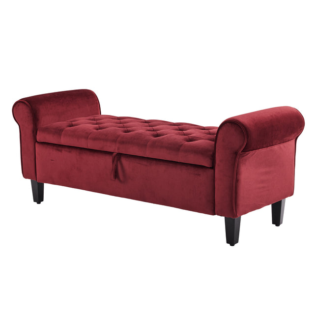Storage Ottoman Stool Arm Bench Seat 132cm Velvet RED.