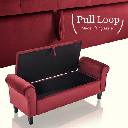 Storage Ottoman Stool Arm Bench Seat 132cm Velvet RED.