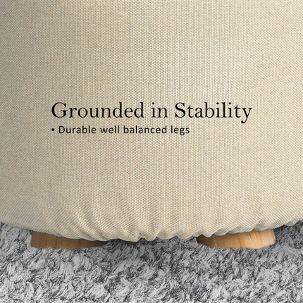 2X Fabric Ottoman Round Wooden Leg Foot Stool - BEIGE.