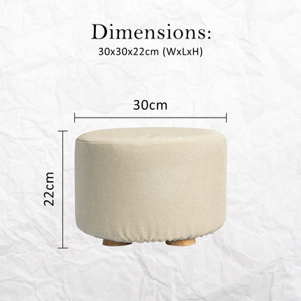 2X Fabric Ottoman Round Wooden Leg Foot Stool - BEIGE.