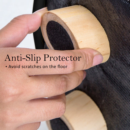 Fabric Ottoman Round Wooden Leg Foot Stool - BLACK.