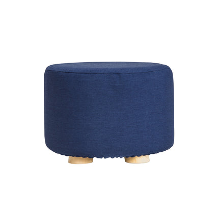 Fabric Ottoman Round Wooden Leg Foot Stool - DARK BLUE.