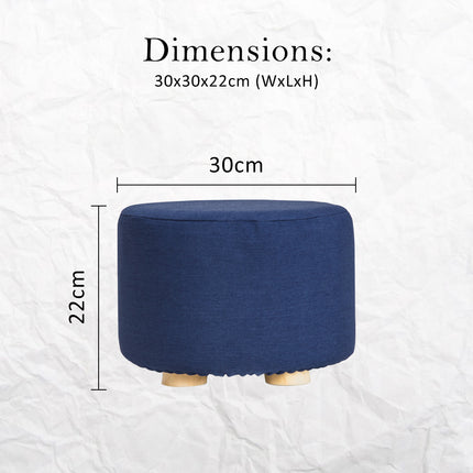 Fabric Ottoman Round Wooden Leg Foot Stool - DARK BLUE.