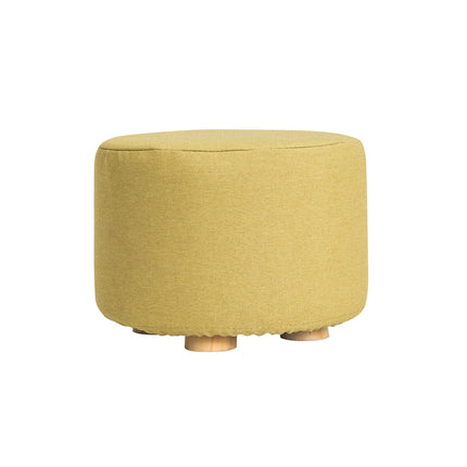 Fabric Ottoman Round Wooden Leg Foot Stool - MUSTARD YELLOW.