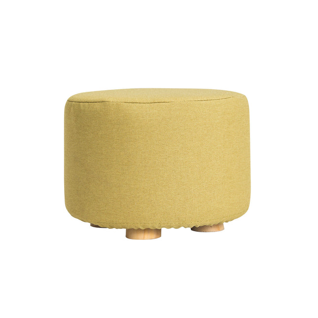 Fabric Ottoman Round Wooden Leg Foot Stool - MUSTARD YELLOW.