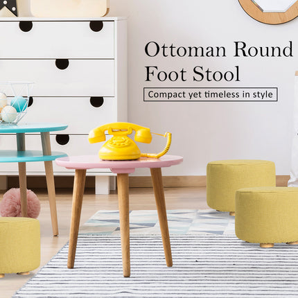 Fabric Ottoman Round Wooden Leg Foot Stool - MUSTARD YELLOW.
