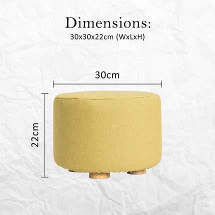 Fabric Ottoman Round Wooden Leg Foot Stool - MUSTARD YELLOW.