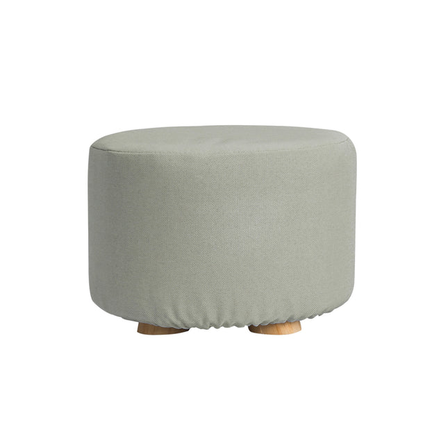 Fabric Ottoman Round Wooden Leg Foot Stool - GREY.
