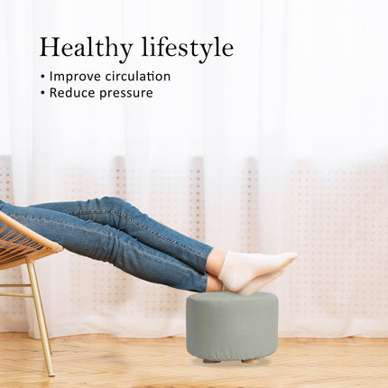2X Fabric Ottoman Round Wooden Leg Foot Stool - GREY.