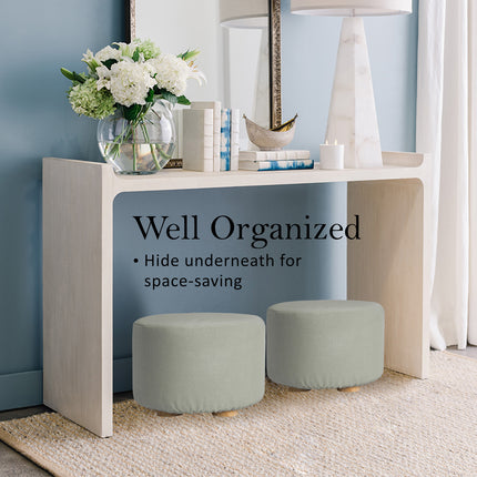 2X Fabric Ottoman Round Wooden Leg Foot Stool - GREY.