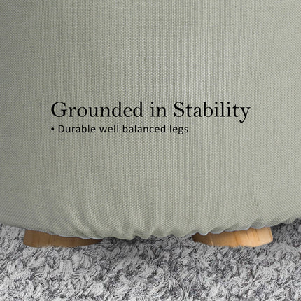 2X Fabric Ottoman Round Wooden Leg Foot Stool - GREY.