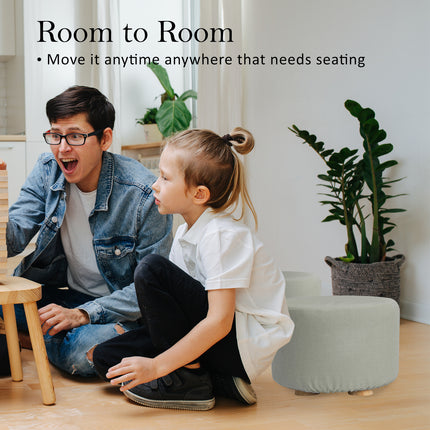 2X Fabric Ottoman Round Wooden Leg Foot Stool - GREY.