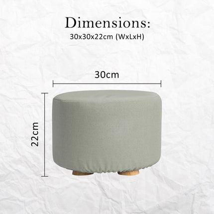 2X Fabric Ottoman Round Wooden Leg Foot Stool - GREY.