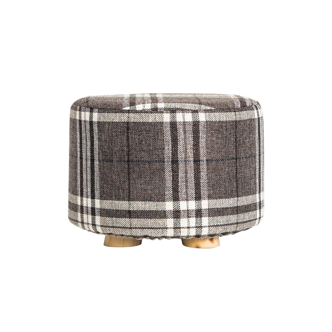 Fabric Ottoman Round Wooden Leg Foot Stool - LATTICE.