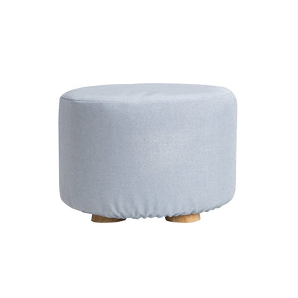 Fabric Ottoman Round Wooden Leg Foot Stool - LIGHT BLUE.
