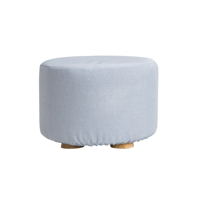 Fabric Ottoman Round Wooden Leg Foot Stool - LIGHT BLUE.