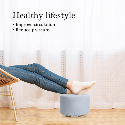 Fabric Ottoman Round Wooden Leg Foot Stool - LIGHT BLUE.