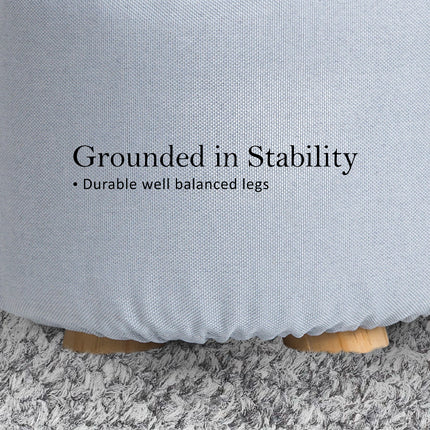 Fabric Ottoman Round Wooden Leg Foot Stool - LIGHT BLUE.