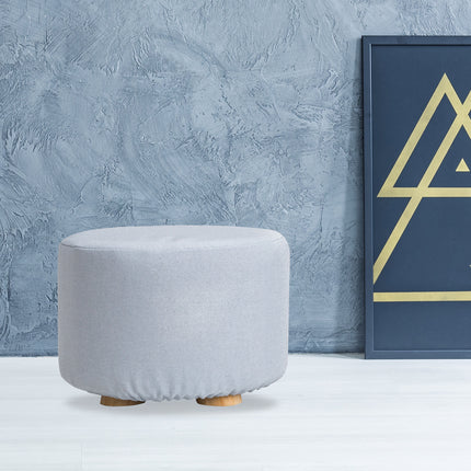 Fabric Ottoman Round Wooden Leg Foot Stool - LIGHT BLUE.
