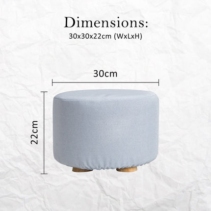 Fabric Ottoman Round Wooden Leg Foot Stool - LIGHT BLUE.