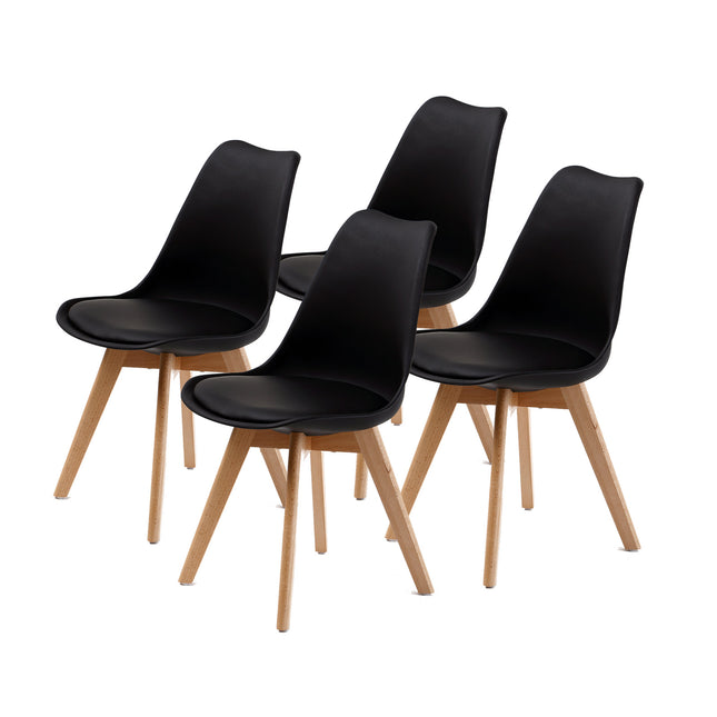 4X Retro Dining Cafe Chair Padded Seat BLACK.