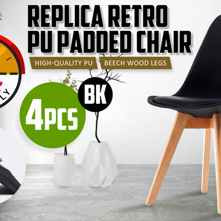 4X Retro Dining Cafe Chair Padded Seat BLACK.