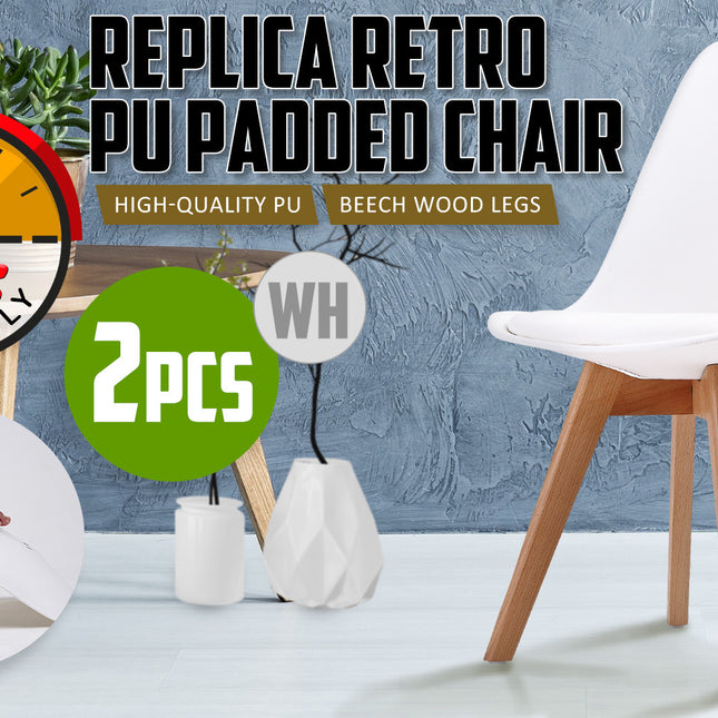 2X Retro Dining Cafe Chair Padded Seat WHITE.