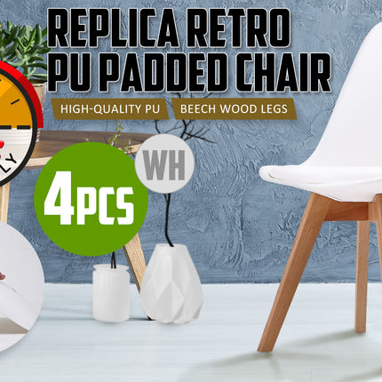 4X Retro Dining Cafe Chair Padded Seat WHITE.