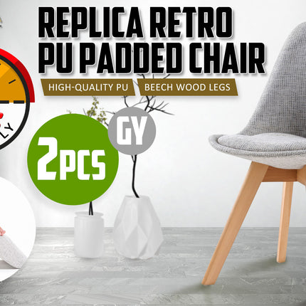 2X Retro Dining Cafe Chair Padded Seat GREY.