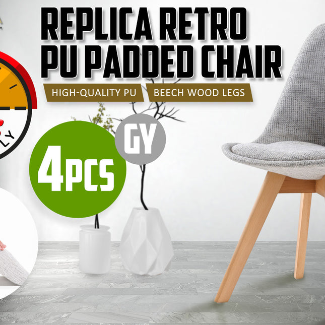 4X Retro Dining Cafe Chair Padded Seat GREY.
