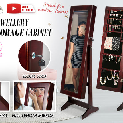 Mirror Jewellery Cabinet Storage Organiser LUVO 146cm WALNUT.