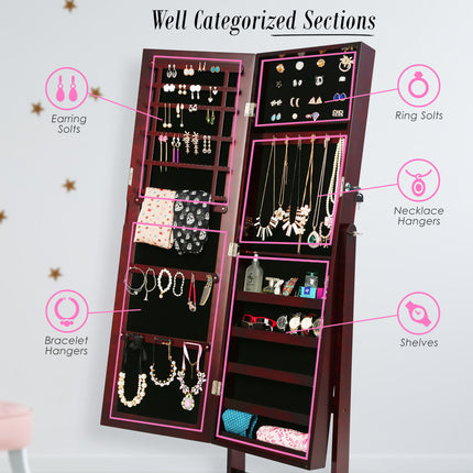 Mirror Jewellery Cabinet Storage Organiser LUVO 146cm WALNUT.