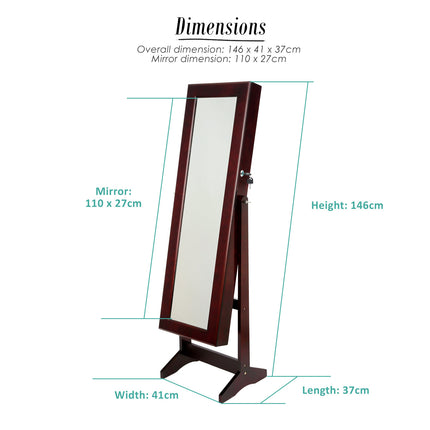 Mirror Jewellery Cabinet Storage Organiser LUVO 146cm WALNUT.