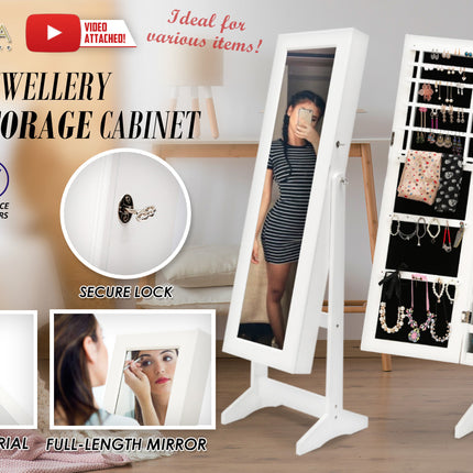 Mirror Jewellery Cabinet Storage Organiser LUVO 146cm WHITE.