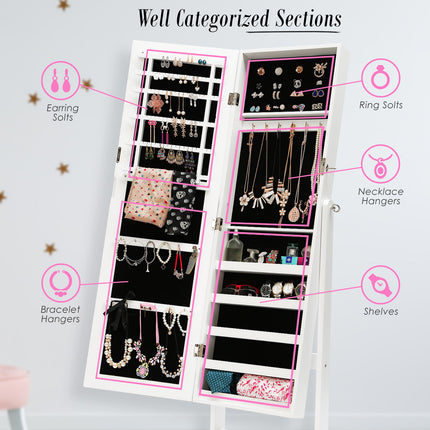 Mirror Jewellery Cabinet Storage Organiser LUVO 146cm WHITE.