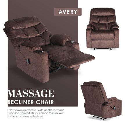 8-Point Electric Massage Recliner Chair - Leathaire Lounge Sofa Armchair AVERY BROWN.