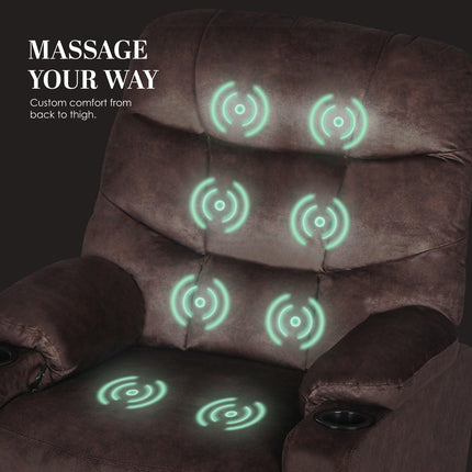 8-Point Electric Massage Recliner Chair - Leathaire Lounge Sofa Armchair AVERY BROWN.