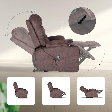 8-Point Electric Massage Recliner Chair - Leathaire Lounge Sofa Armchair AVERY BROWN.