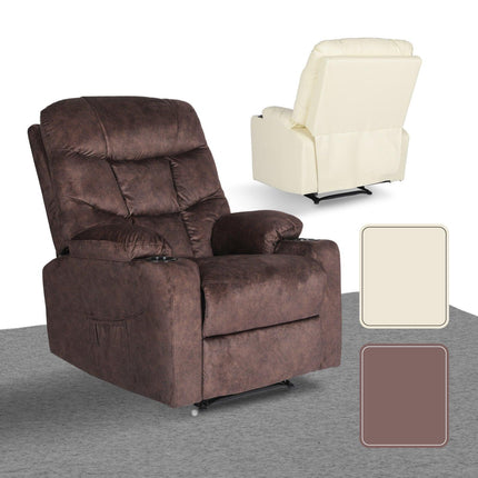 8-Point Electric Massage Recliner Chair - Leathaire Lounge Sofa Armchair AVERY BROWN.
