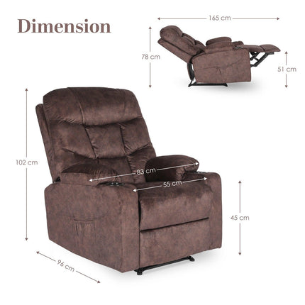 8-Point Electric Massage Recliner Chair - Leathaire Lounge Sofa Armchair AVERY BROWN.