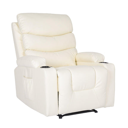 8-Point Electric Massage Recliner Chair - PU Leather Lounge Sofa Armchair CELINA CREAM.