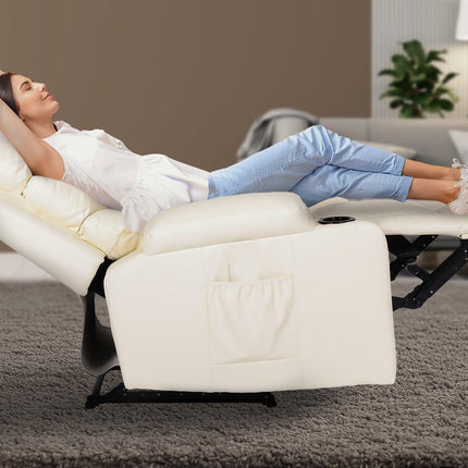 8-Point Electric Massage Recliner Chair - PU Leather Lounge Sofa Armchair CELINA CREAM.