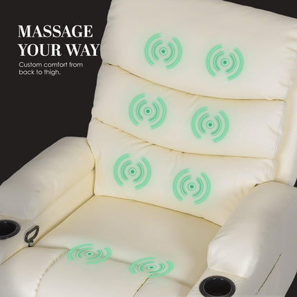 8-Point Electric Massage Recliner Chair - PU Leather Lounge Sofa Armchair CELINA CREAM.